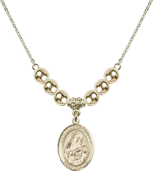 14kt Gold Filled Our Lady of Grapes Birthstone Necklace with Gold Filled Beads - 8347