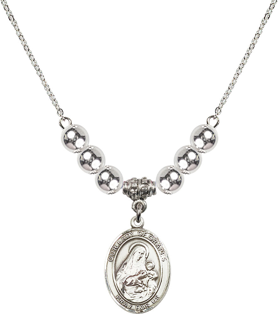 Sterling Silver Our Lady of Grapes Birthstone Necklace with Sterling Silver Beads - 8347