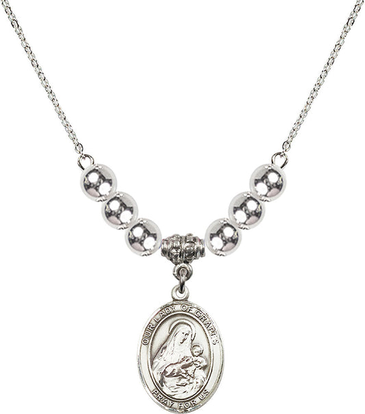 Sterling Silver Our Lady of Grapes Birthstone Necklace with Sterling Silver Beads - 8347