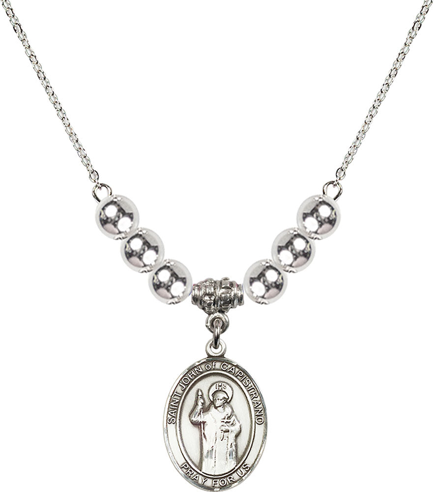Sterling Silver Saint John of Capistrano Birthstone Necklace with Sterling Silver Beads - 8350