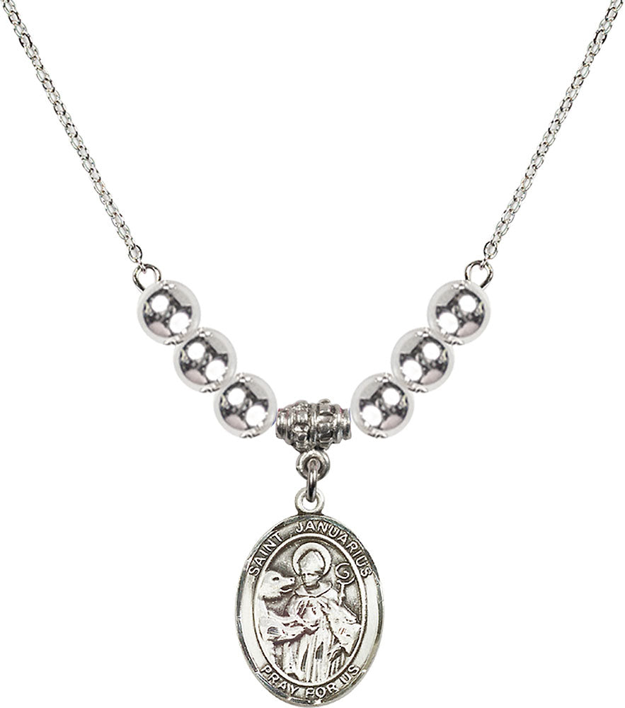 Sterling Silver Saint Januarius Birthstone Necklace with Sterling Silver Beads - 8351