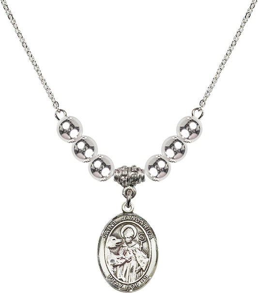 Sterling Silver Saint Januarius Birthstone Necklace with Sterling Silver Beads - 8351