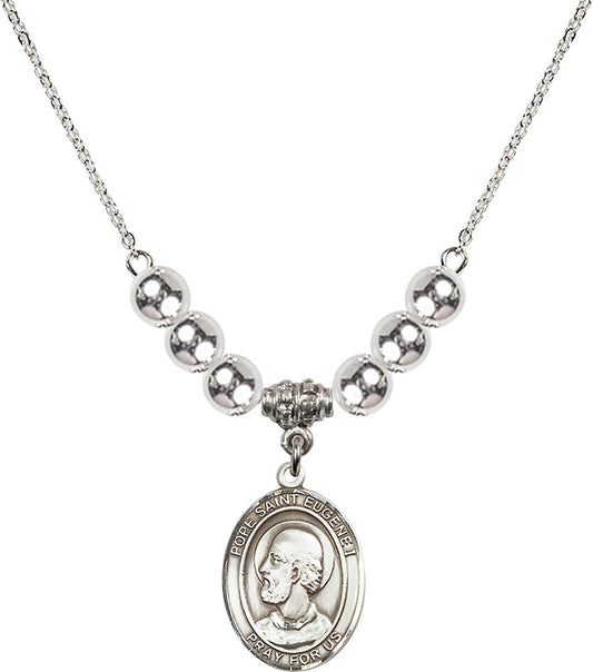 Sterling Silver Pope Saint Eugene I Birthstone Necklace with Sterling Silver Beads - 8352