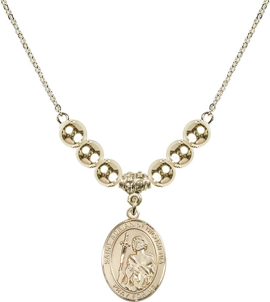 14kt Gold Filled Saint Adrian of Nicomedia Birthstone Necklace with Gold Filled Beads - 8353