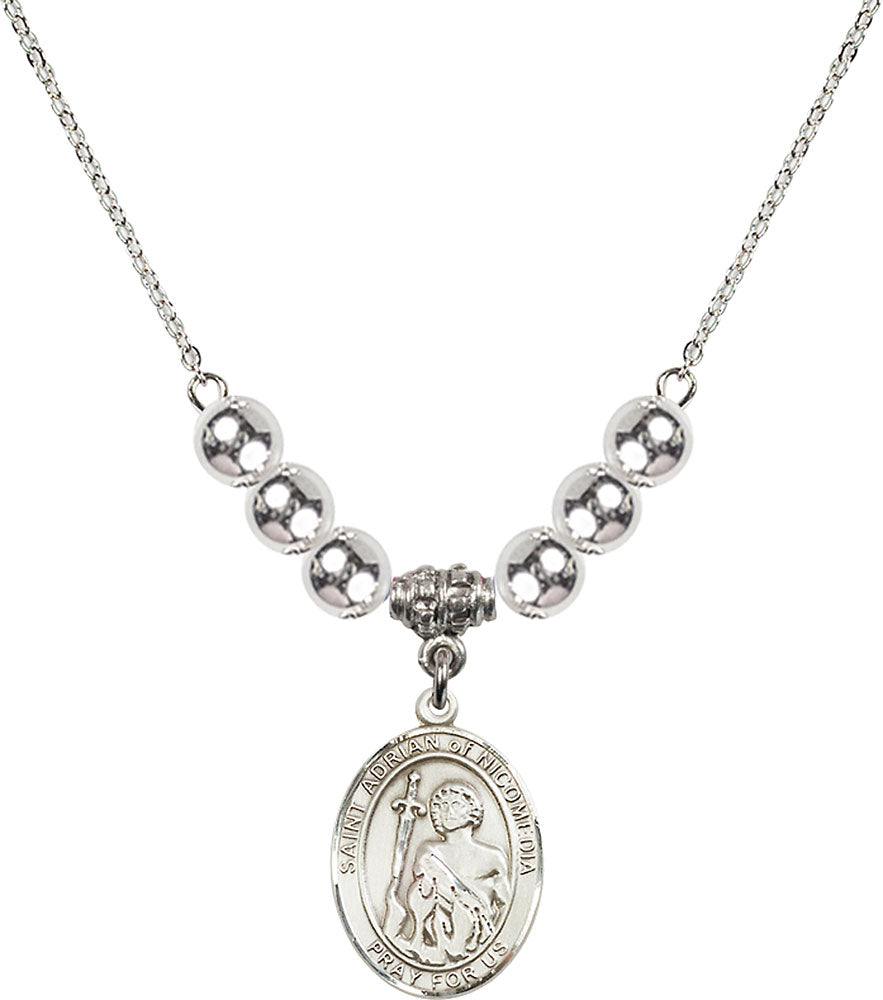 Sterling Silver Saint Adrian of Nicomedia Birthstone Necklace with Sterling Silver Beads - 8353
