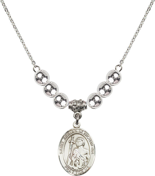 Sterling Silver Saint Adrian of Nicomedia Birthstone Necklace with Sterling Silver Beads - 8353