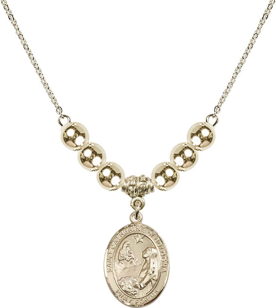 14kt Gold Filled Saint Catherine of Bologna Birthstone Necklace with Gold Filled Beads - 8354