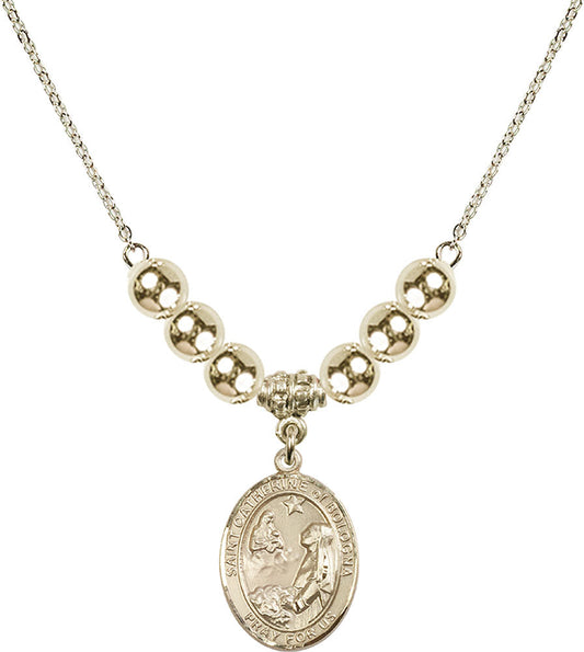 14kt Gold Filled Saint Catherine of Bologna Birthstone Necklace with Gold Filled Beads - 8354