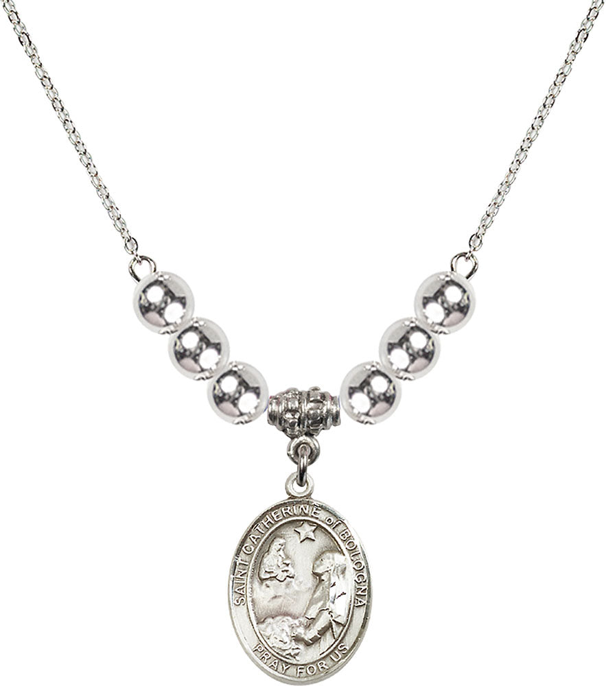 Sterling Silver Saint Catherine of Bologna Birthstone Necklace with Sterling Silver Beads - 8354