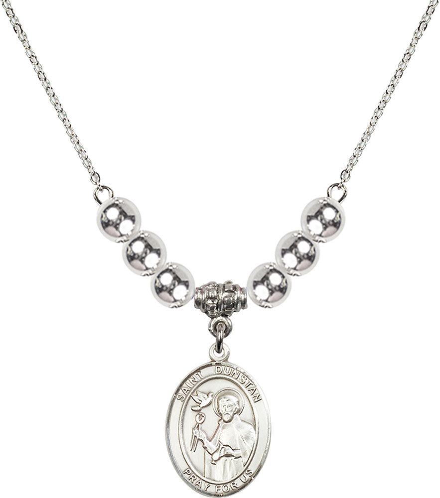 Sterling Silver Saint Dunstan Birthstone Necklace with Sterling Silver Beads - 8355