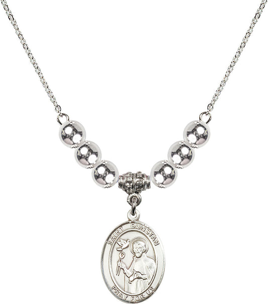 Sterling Silver Saint Dunstan Birthstone Necklace with Sterling Silver Beads - 8355