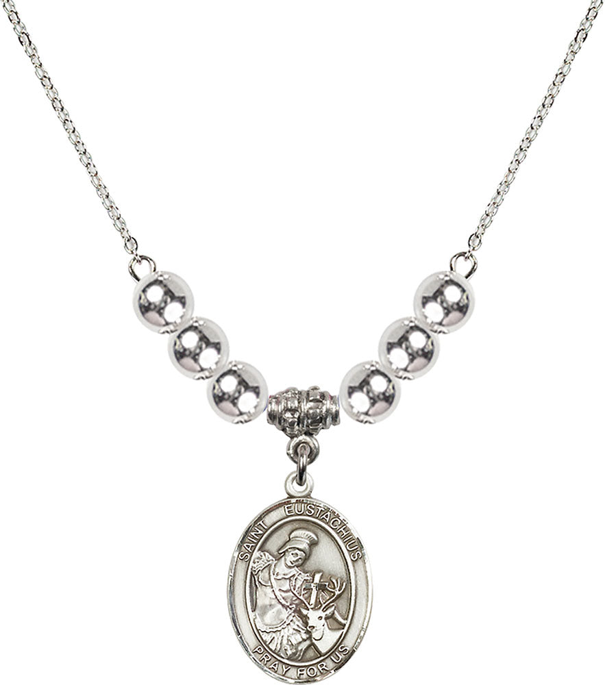 Sterling Silver Saint Eustachius Birthstone Necklace with Sterling Silver Beads - 8356