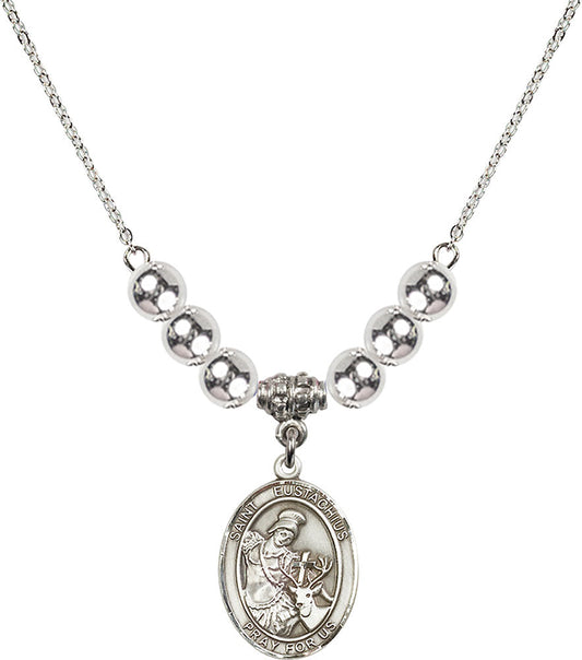Sterling Silver Saint Eustachius Birthstone Necklace with Sterling Silver Beads - 8356