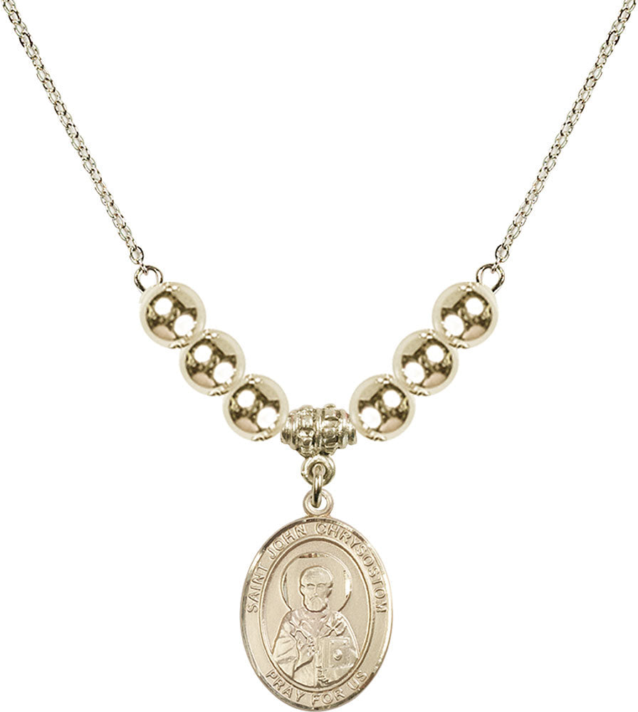 14kt Gold Filled Saint John Chrysostom Birthstone Necklace with Gold Filled Beads - 8357