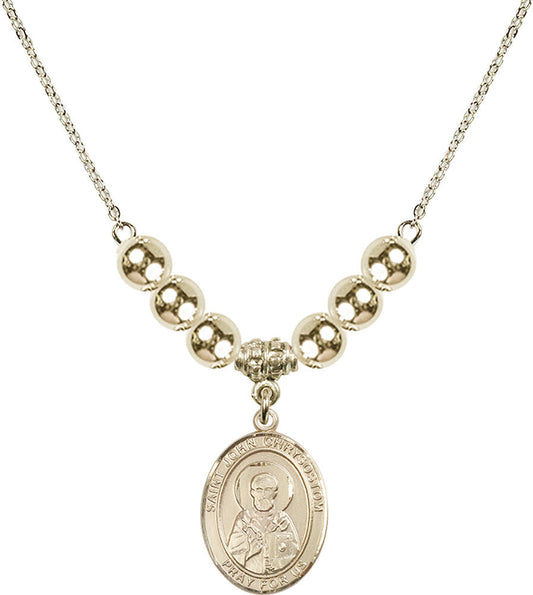 14kt Gold Filled Saint John Chrysostom Birthstone Necklace with Gold Filled Beads - 8357