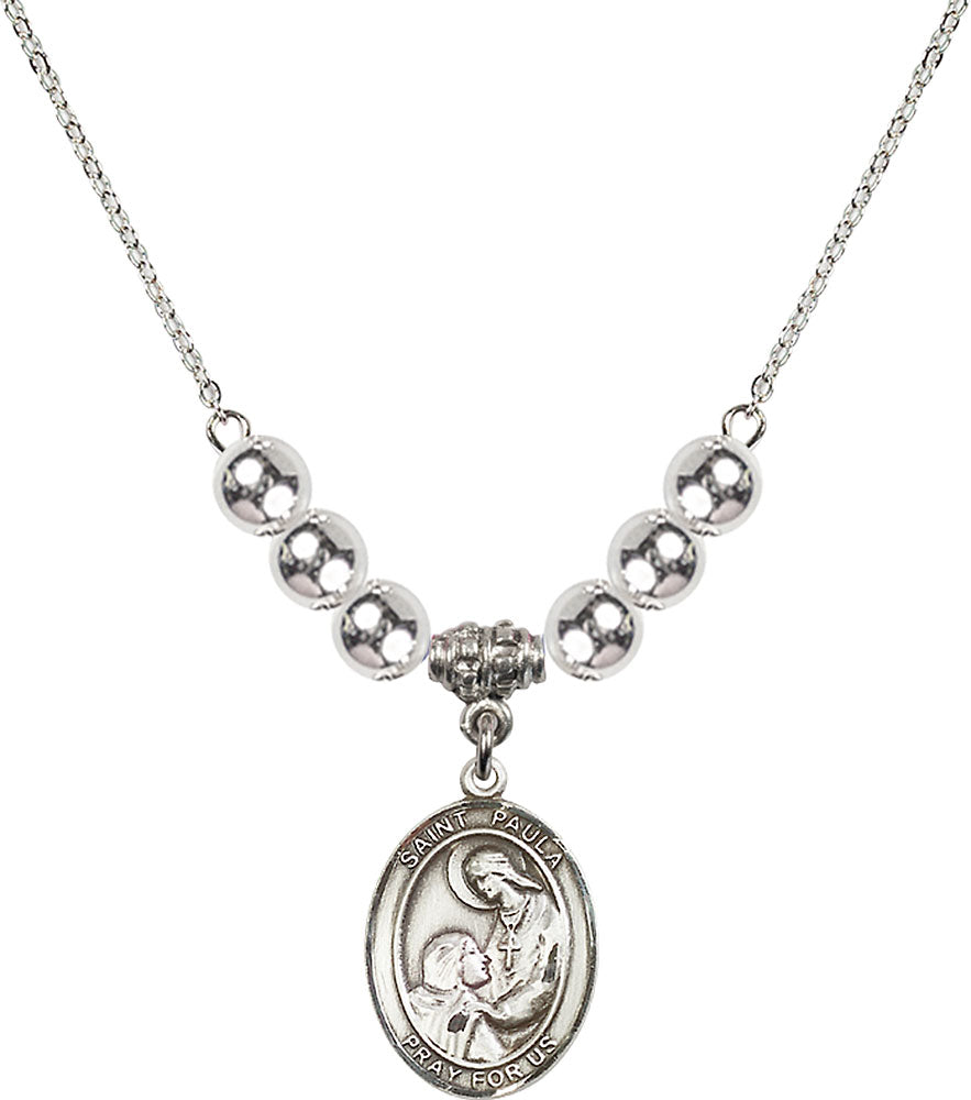 Sterling Silver Saint Paula Birthstone Necklace with Sterling Silver Beads - 8359