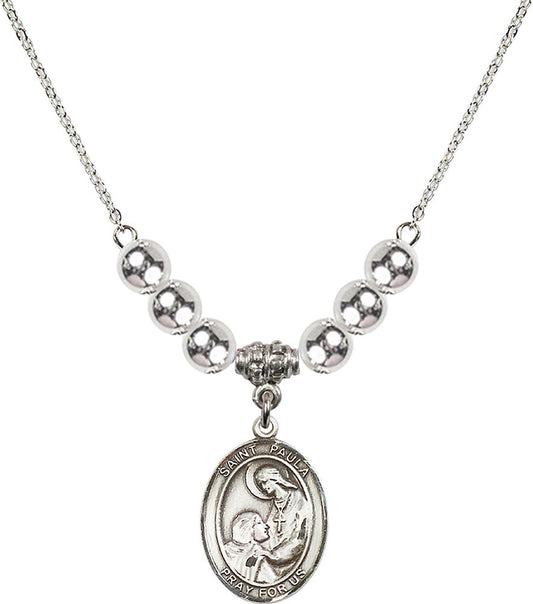 Sterling Silver Saint Paula Birthstone Necklace with Sterling Silver Beads - 8359