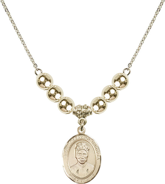 14kt Gold Filled Saint Josephine Bakhita Birthstone Necklace with Gold Filled Beads - 8360