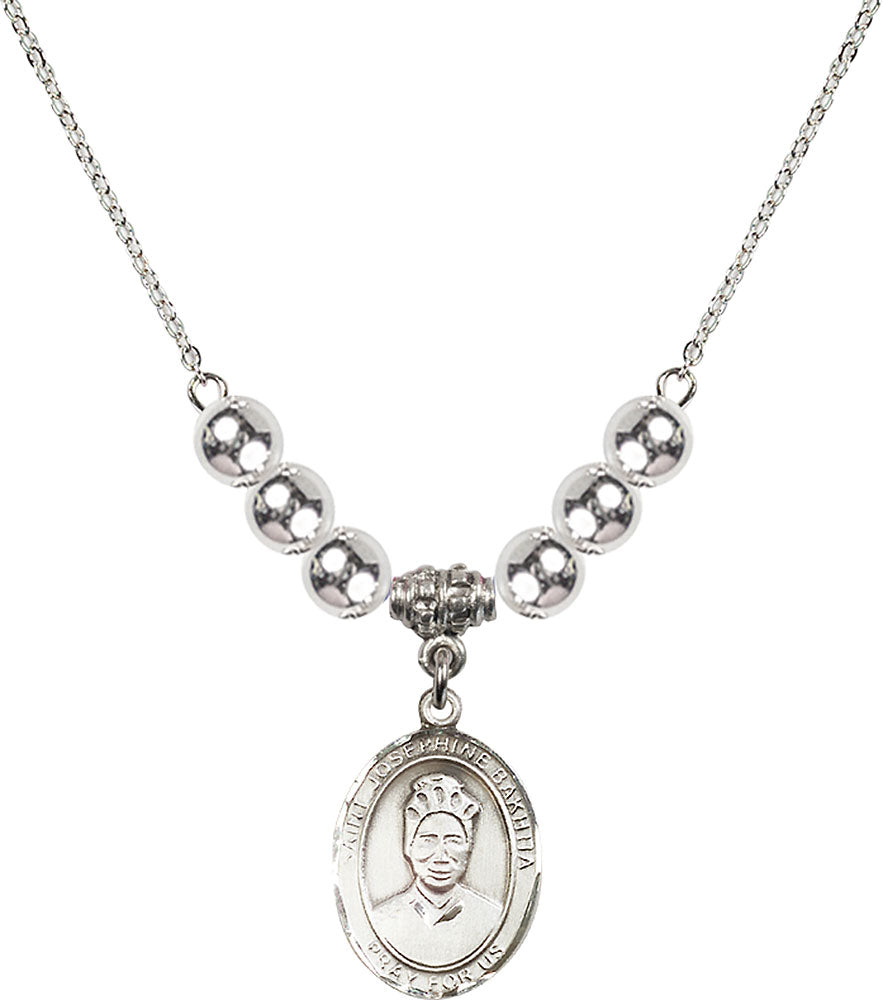 Sterling Silver Saint Josephine Bakhita Birthstone Necklace with Sterling Silver Beads - 8360