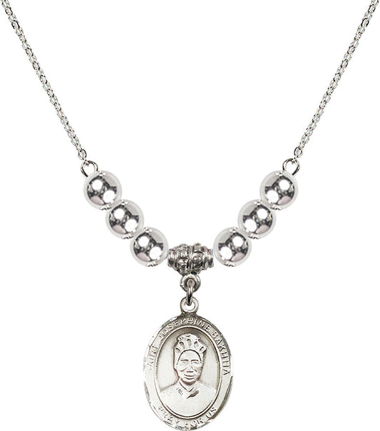 Sterling Silver Saint Josephine Bakhita Birthstone Necklace with Sterling Silver Beads - 8360