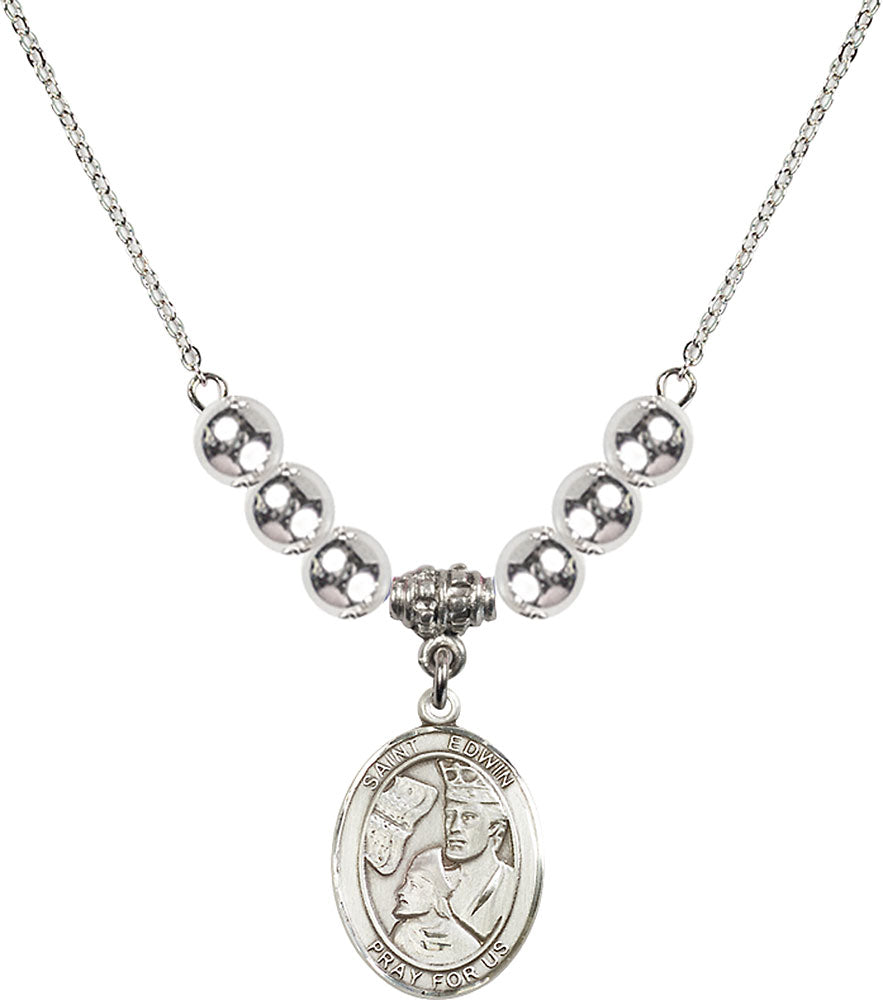 Sterling Silver Saint Edwin Birthstone Necklace with Sterling Silver Beads - 8361