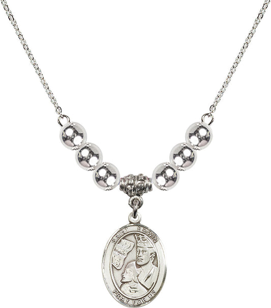 Sterling Silver Saint Edwin Birthstone Necklace with Sterling Silver Beads - 8361