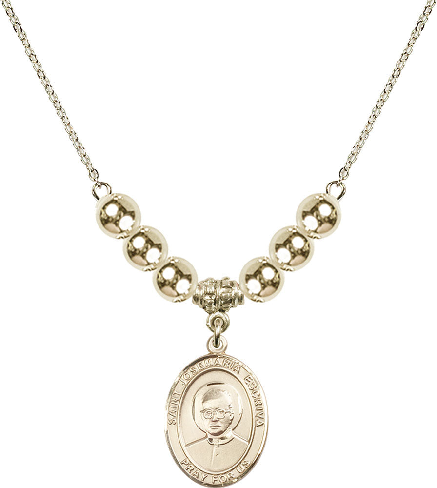 14kt Gold Filled Saint Josemaria Escriva Birthstone Necklace with Gold Filled Beads - 8362