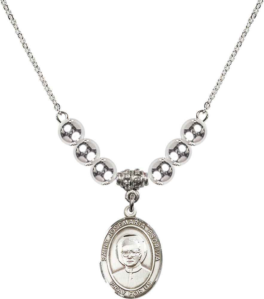 Sterling Silver Saint Josemaria Escriva Birthstone Necklace with Sterling Silver Beads - 8362