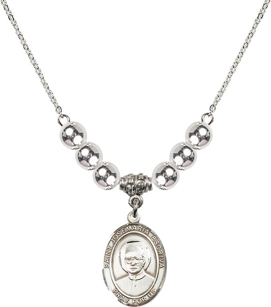 Sterling Silver Saint Josemaria Escriva Birthstone Necklace with Sterling Silver Beads - 8362