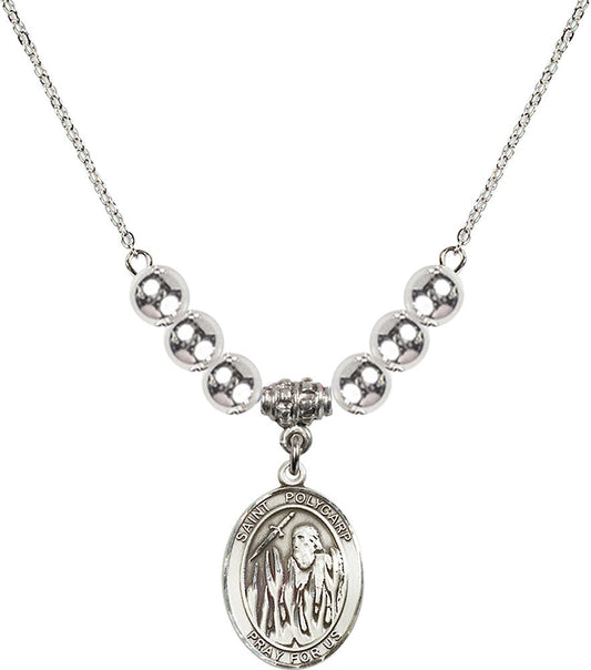 Sterling Silver Saint Polycarp of Smyrna Birthstone Necklace with Sterling Silver Beads - 8363