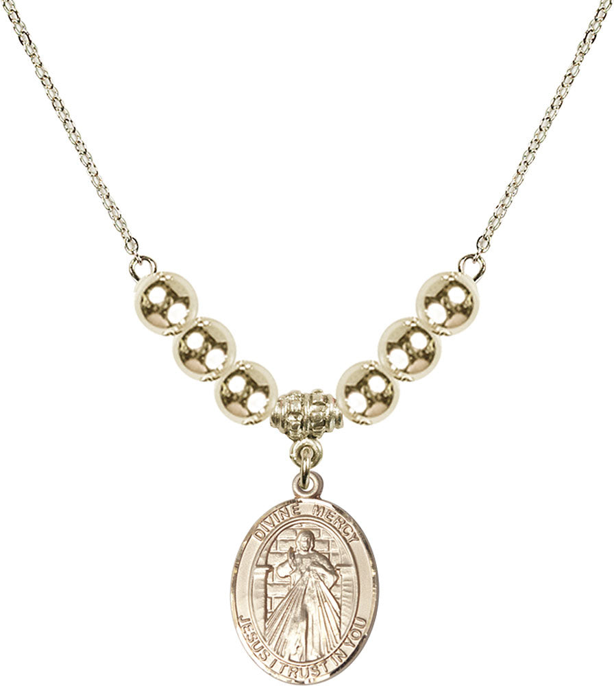 14kt Gold Filled Divine Mercy Birthstone Necklace with Gold Filled Beads - 8366