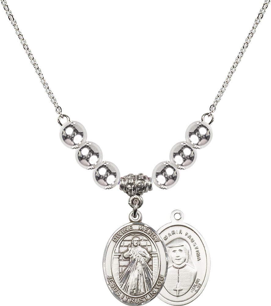 Sterling Silver Divine Mercy Birthstone Necklace with Sterling Silver Beads - 8366