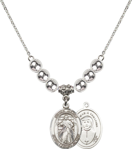 Sterling Silver Divine Mercy Birthstone Necklace with Sterling Silver Beads - 8366