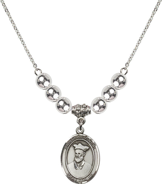 Sterling Silver Saint Philip Neri Birthstone Necklace with Sterling Silver Beads - 8369