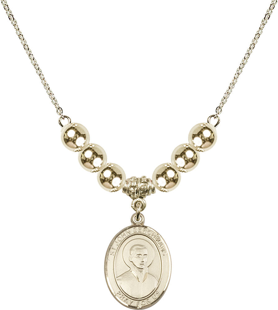 14kt Gold Filled Saint John Berchmans Birthstone Necklace with Gold Filled Beads - 8370