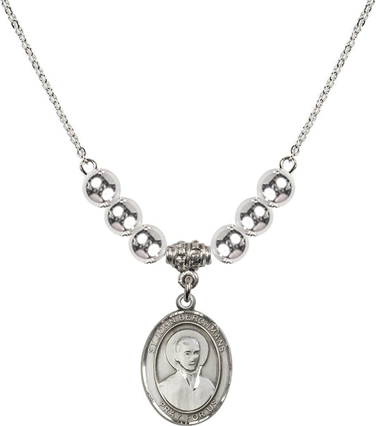 Sterling Silver Saint John Berchmans Birthstone Necklace with Sterling Silver Beads - 8370