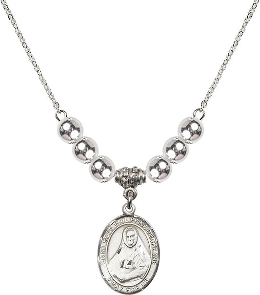 Sterling Silver Saint Rose Philippine Duchesne Birthstone Necklace with Sterling Silver Beads - 8371