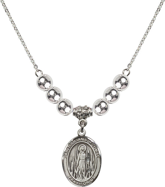 Sterling Silver Saint Juliana of Cumae Birthstone Necklace with Sterling Silver Beads - 8372