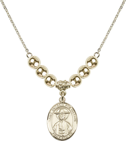 14kt Gold Filled Saint Andrew Kim Taegon Birthstone Necklace with Gold Filled Beads - 8373