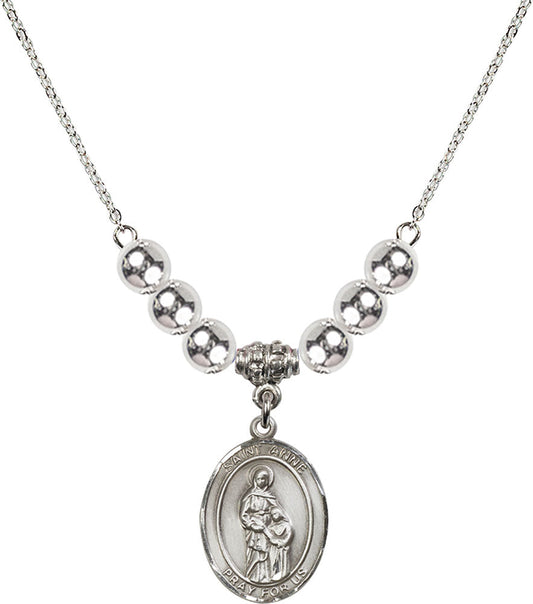 Sterling Silver Saint Anne Birthstone Necklace with Sterling Silver Beads - 8374