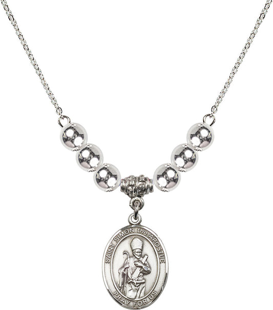 Sterling Silver Saint Simon the Apostle Birthstone Necklace with Sterling Silver Beads - 8375