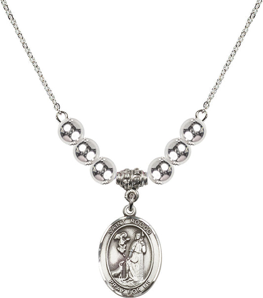 Sterling Silver Saint Rocco Birthstone Necklace with Sterling Silver Beads - 8377