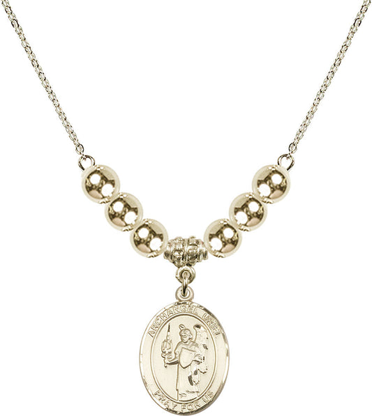 14kt Gold Filled Saint Uriel the Archangel Birthstone Necklace with Gold Filled Beads - 8378