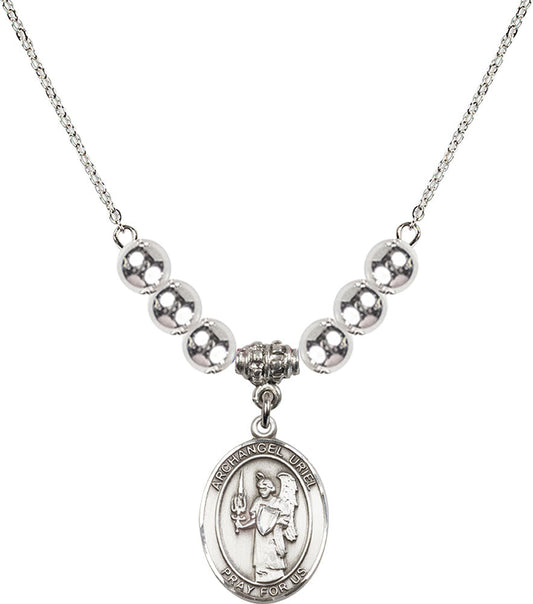 Sterling Silver Saint Uriel the Archangel Birthstone Necklace with Sterling Silver Beads - 8378