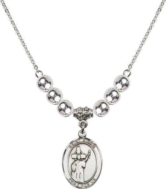Sterling Silver Saint Aidan of Lindesfarne Birthstone Necklace with Sterling Silver Beads - 8381