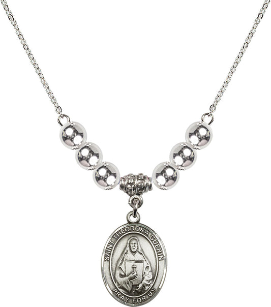 Sterling Silver Saint Theodora Birthstone Necklace with Sterling Silver Beads - 8382