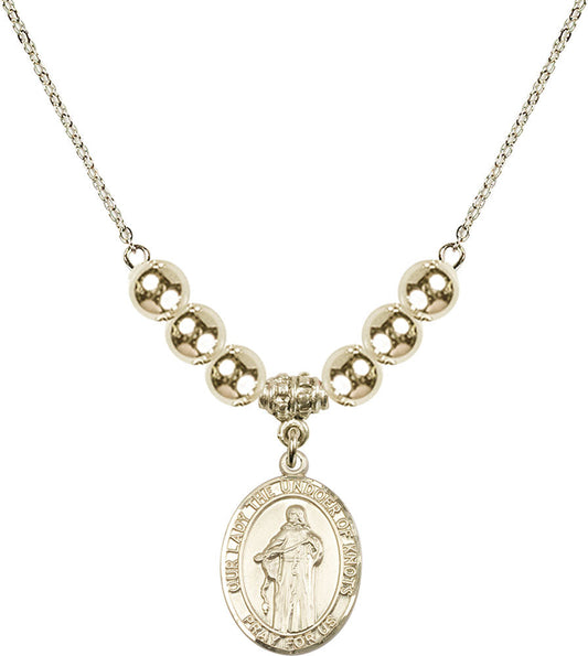 14kt Gold Filled Our Lady the Undoer of Knots Birthstone Necklace with Gold Filled Beads - 8383
