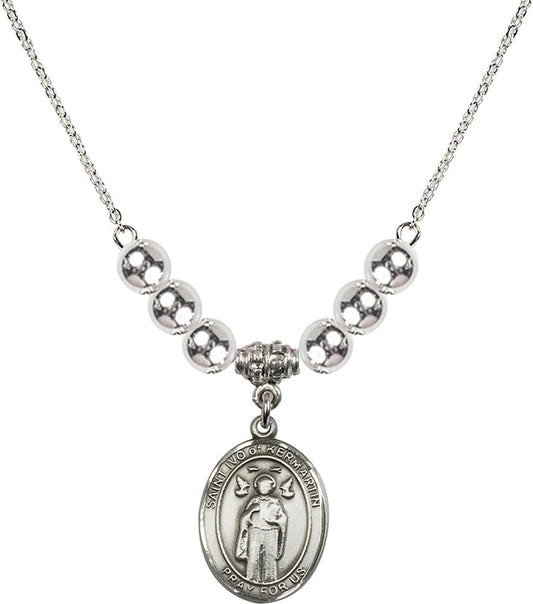 Sterling Silver Saint Ivo of Kelmartin Birthstone Necklace with Sterling Silver Beads - 8384