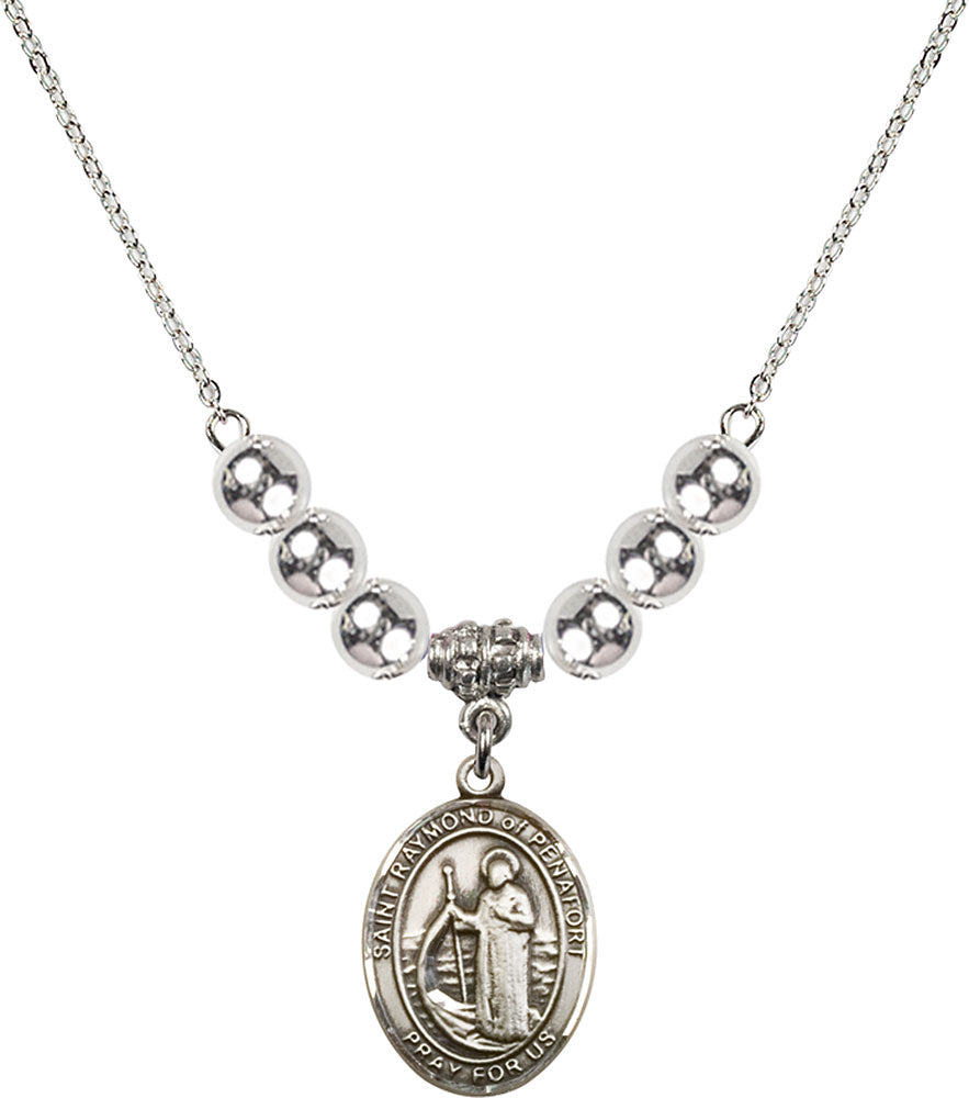 Sterling Silver Saint Raymond of Penafort Birthstone Necklace with Sterling Silver Beads - 8385