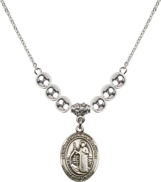 Sterling Silver Saint Raymond of Penafort Birthstone Necklace with Sterling Silver Beads - 8385